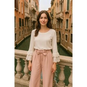 Kobi Halperin White Claudette Eyelet Sleeve Sweater – Large – $378 Luxe Knit